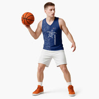 Montserrat Basketball Jersey with Tribal Sea Turtle Illustration Blue Polynesian Pattern Design - Wonder Print Shop