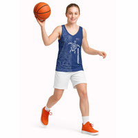 Montserrat Basketball Jersey with Tribal Sea Turtle Illustration Blue Polynesian Pattern Design - Wonder Print Shop