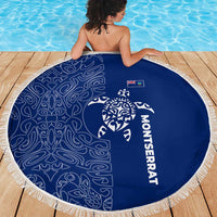 Montserrat Beach Blanket with Tribal Sea Turtle Illustration Blue Polynesian Pattern Design - Wonder Print Shop