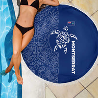 Montserrat Beach Blanket with Tribal Sea Turtle Illustration Blue Polynesian Pattern Design - Wonder Print Shop