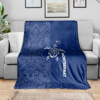 Montserrat Blanket with Tribal Sea Turtle Illustration Blue Polynesian Pattern Design - Wonder Print Shop
