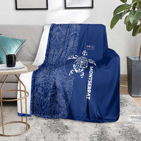 Montserrat Blanket with Tribal Sea Turtle Illustration Blue Polynesian Pattern Design - Wonder Print Shop