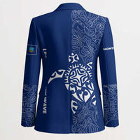 Montserrat Blazer with Tribal Sea Turtle Illustration Blue Polynesian Pattern Design - Wonder Print Shop