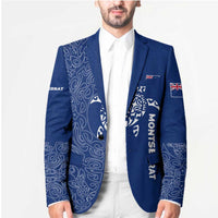 Montserrat Blazer with Tribal Sea Turtle Illustration Blue Polynesian Pattern Design - Wonder Print Shop