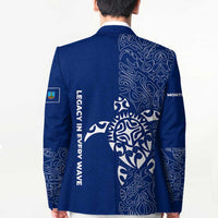 Montserrat Blazer with Tribal Sea Turtle Illustration Blue Polynesian Pattern Design - Wonder Print Shop