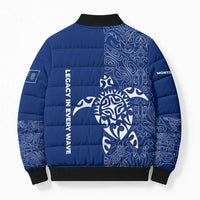 Montserrat Bomber Puffer Jacket with Tribal Sea Turtle Illustration Blue Polynesian Pattern Design - Wonder Print Shop