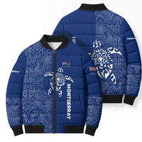Montserrat Bomber Puffer Jacket with Tribal Sea Turtle Illustration Blue Polynesian Pattern Design - Wonder Print Shop