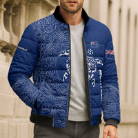 Montserrat Bomber Puffer Jacket with Tribal Sea Turtle Illustration Blue Polynesian Pattern Design - Wonder Print Shop