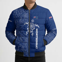 Montserrat Bomber Puffer Jacket with Tribal Sea Turtle Illustration Blue Polynesian Pattern Design - Wonder Print Shop