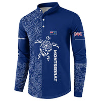 Montserrat Button Sweatshirt with Tribal Sea Turtle Illustration Blue Polynesian Pattern Design - Wonder Print Shop