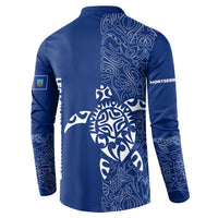 Montserrat Button Sweatshirt with Tribal Sea Turtle Illustration Blue Polynesian Pattern Design - Wonder Print Shop