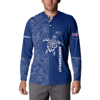 Montserrat Button Sweatshirt with Tribal Sea Turtle Illustration Blue Polynesian Pattern Design - Wonder Print Shop