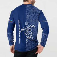 Montserrat Button Sweatshirt with Tribal Sea Turtle Illustration Blue Polynesian Pattern Design - Wonder Print Shop