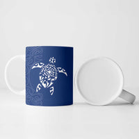 Montserrat Ceramic Mug with Tribal Sea Turtle Illustration Blue Polynesian Pattern Design - Wonder Print Shop