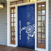 Montserrat Door Cover with Tribal Sea Turtle Illustration Blue Polynesian Pattern Design - Wonder Print Shop