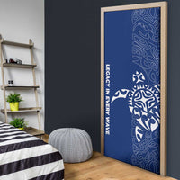 Montserrat Door Cover with Tribal Sea Turtle Illustration Blue Polynesian Pattern Design - Wonder Print Shop