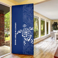 Montserrat Door Cover with Tribal Sea Turtle Illustration Blue Polynesian Pattern Design - Wonder Print Shop