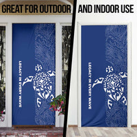 Montserrat Door Cover with Tribal Sea Turtle Illustration Blue Polynesian Pattern Design - Wonder Print Shop