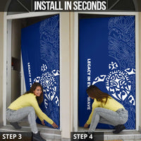 Montserrat Door Cover with Tribal Sea Turtle Illustration Blue Polynesian Pattern Design - Wonder Print Shop