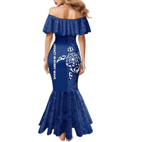 Montserrat Family Matching Mermaid Dress and Hawaiian Shirt with Tribal Sea Turtle Illustration Blue Polynesian Pattern Design - Wonder Print Shop
