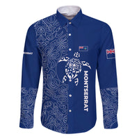 Montserrat Family Matching Off The Shoulder Long Sleeve Dress and Hawaiian Shirt with Tribal Sea Turtle Illustration Blue Polynesian Pattern Design - Wonder Print Shop