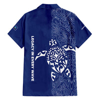 Montserrat Family Matching Off Shoulder Maxi Dress and Hawaiian Shirt with Tribal Sea Turtle Illustration Blue Polynesian Pattern Design - Wonder Print Shop