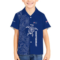 Montserrat Family Matching Off Shoulder Maxi Dress and Hawaiian Shirt with Tribal Sea Turtle Illustration Blue Polynesian Pattern Design - Wonder Print Shop