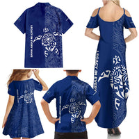 Montserrat Family Matching Summer Maxi Dress and Hawaiian Shirt with Tribal Sea Turtle Illustration Blue Polynesian Pattern Design - Wonder Print Shop