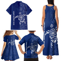Montserrat Family Matching Tank Maxi Dress and Hawaiian Shirt with Tribal Sea Turtle Illustration Blue Polynesian Pattern Design - Wonder Print Shop