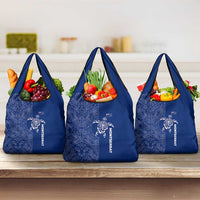 Montserrat Grocery Bag with Tribal Sea Turtle Illustration Blue Polynesian Pattern Design - Wonder Print Shop