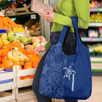 Montserrat Grocery Bag with Tribal Sea Turtle Illustration Blue Polynesian Pattern Design - Wonder Print Shop