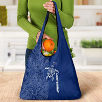 Montserrat Grocery Bag with Tribal Sea Turtle Illustration Blue Polynesian Pattern Design - Wonder Print Shop