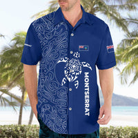Montserrat Hawaiian Shirt with Tribal Sea Turtle Illustration Blue Polynesian Pattern Design - Wonder Print Shop