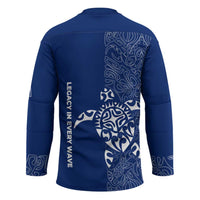 Montserrat Hockey Jersey with Tribal Sea Turtle Illustration Blue Polynesian Pattern Design - Wonder Print Shop