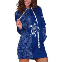 Montserrat Hoodie Dress with Tribal Sea Turtle Illustration Blue Polynesian Pattern Design - Wonder Print Shop