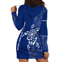 Montserrat Hoodie Dress with Tribal Sea Turtle Illustration Blue Polynesian Pattern Design - Wonder Print Shop