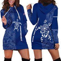 Montserrat Hoodie Dress with Tribal Sea Turtle Illustration Blue Polynesian Pattern Design - Wonder Print Shop