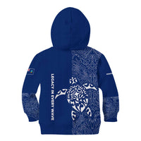 Montserrat Kid Hoodie with Tribal Sea Turtle Illustration Blue Polynesian Pattern Design - Wonder Print Shop