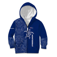 Montserrat Kid Hoodie with Tribal Sea Turtle Illustration Blue Polynesian Pattern Design - Wonder Print Shop
