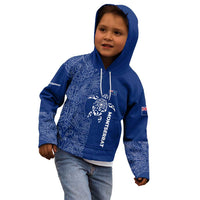 Montserrat Kid Hoodie with Tribal Sea Turtle Illustration Blue Polynesian Pattern Design - Wonder Print Shop