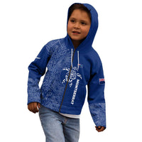 Montserrat Kid Hoodie with Tribal Sea Turtle Illustration Blue Polynesian Pattern Design - Wonder Print Shop