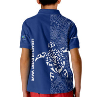 Montserrat Kid Polo Shirt with Tribal Sea Turtle Illustration Blue Polynesian Pattern Design - Wonder Print Shop