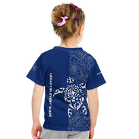 Montserrat Kid T Shirt with Tribal Sea Turtle Illustration Blue Polynesian Pattern Design - Wonder Print Shop