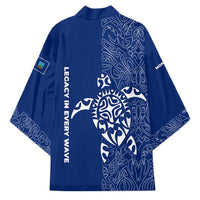 Montserrat Kimono with Tribal Sea Turtle Illustration Blue Polynesian Pattern Design - Wonder Print Shop