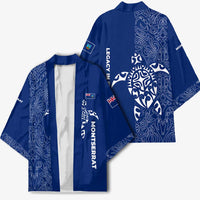 Montserrat Kimono with Tribal Sea Turtle Illustration Blue Polynesian Pattern Design - Wonder Print Shop