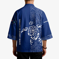 Montserrat Kimono with Tribal Sea Turtle Illustration Blue Polynesian Pattern Design - Wonder Print Shop