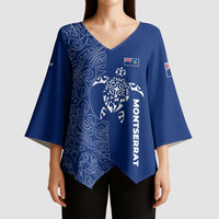 Montserrat Kimono Sleeve Blouse with Tribal Sea Turtle Illustration Blue Polynesian Pattern Design - Wonder Print Shop