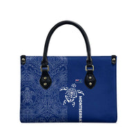 Montserrat Leather Bag with Tribal Sea Turtle Illustration Blue Polynesian Pattern Design - Wonder Print Shop