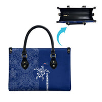 Montserrat Leather Bag with Tribal Sea Turtle Illustration Blue Polynesian Pattern Design - Wonder Print Shop