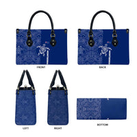 Montserrat Leather Bag with Tribal Sea Turtle Illustration Blue Polynesian Pattern Design - Wonder Print Shop